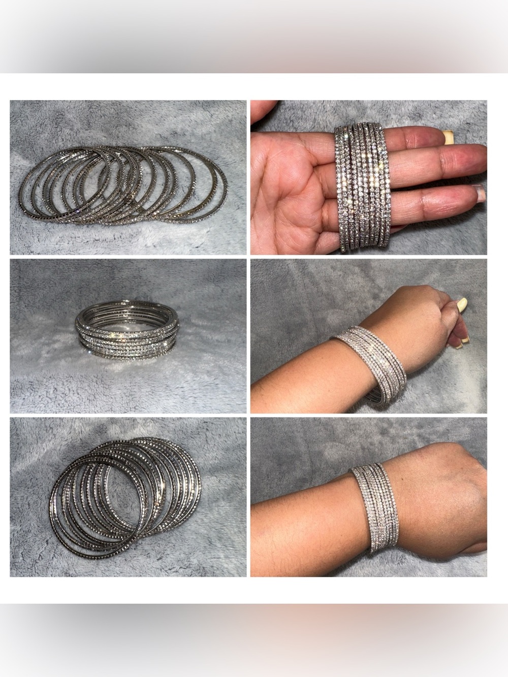 Silver Crystal Bangle Bracelet Set - Women Jewelry